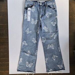 Tinseltown Wide straight leg butterfly highrise jeans sz 11 girls/30 women